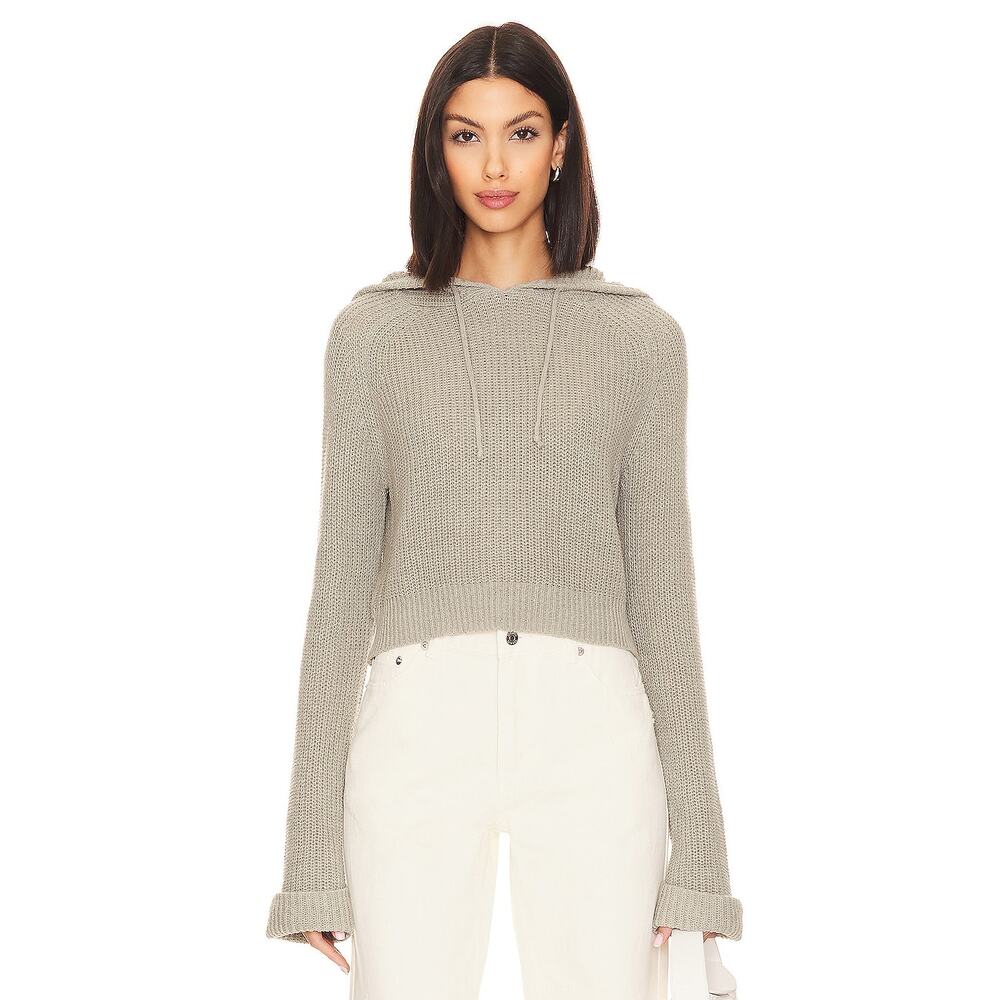 Lovers & Friends Crystal Knit Hoodie Sweater Grey Pullover Long Sleeve Sz L